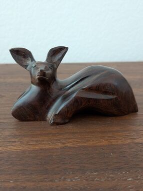 Vintage Hand Carved Wooden Dog Coyote Figurine Sculpture 3.5" X 2"